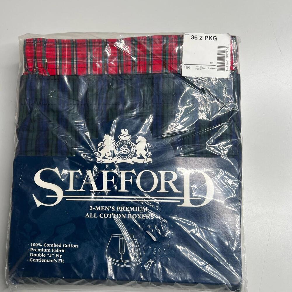 Vintage Stafford Menās Boxer Shorts 2-Pack Size 36 Plaidā Cotton NIP 2000s